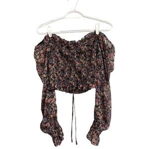 Boho-Chic Blashe Floral Off Shoulders Large Top Whimsical Goth Aesthetic Shirt